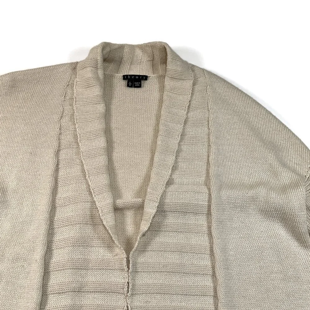 Theory Open Cardigan Large Baby Alpaca‎ Silk Long Sleeve Sweater Pockets